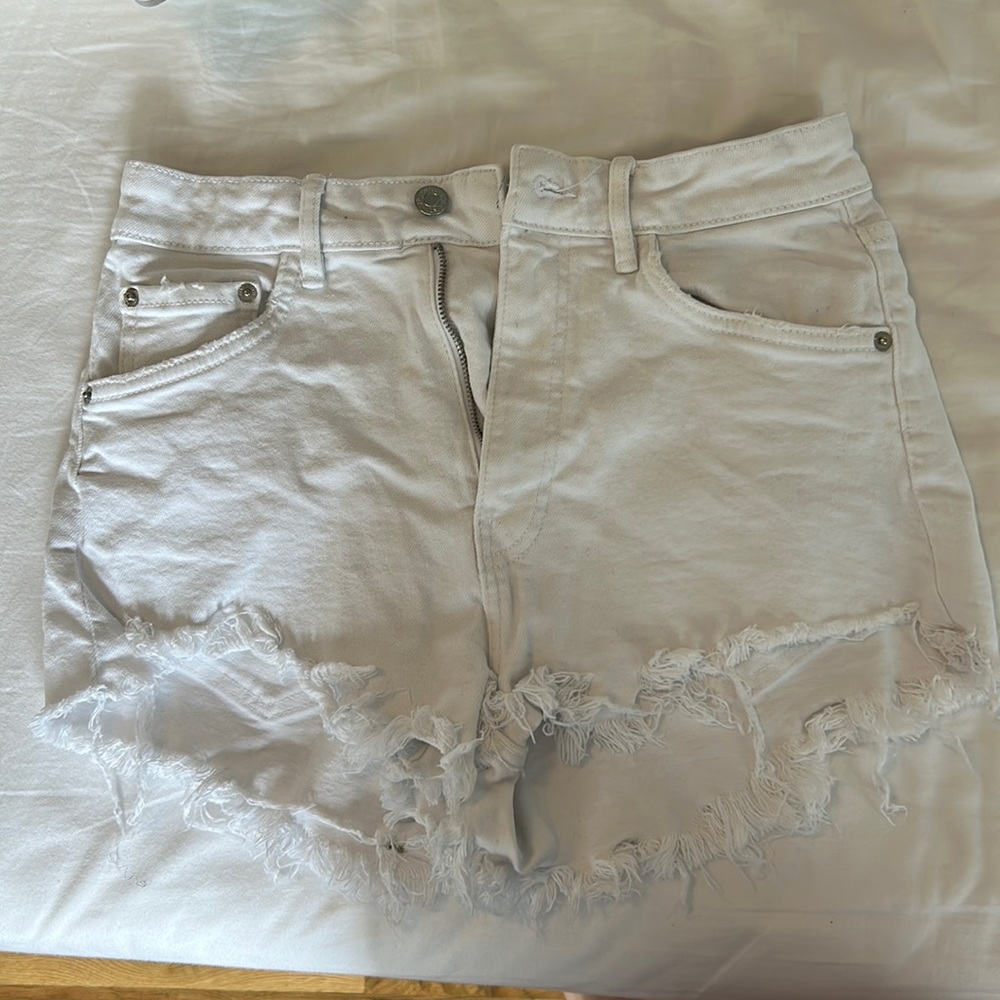 Zara High Rise White Denim Shorts